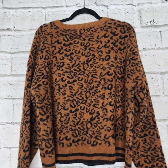 Line Womens Brown Leopard Print Thick Pullover Long Sleeve Sweater Brown Medium - Picture 8 of 12